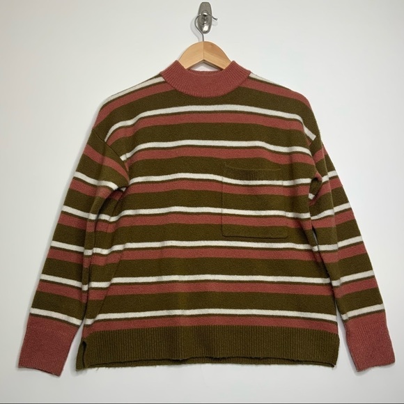 MADEWELL Redmond Mockneck Pocket Sweater in Stripe. Size XS. - Picture 1 of 8
